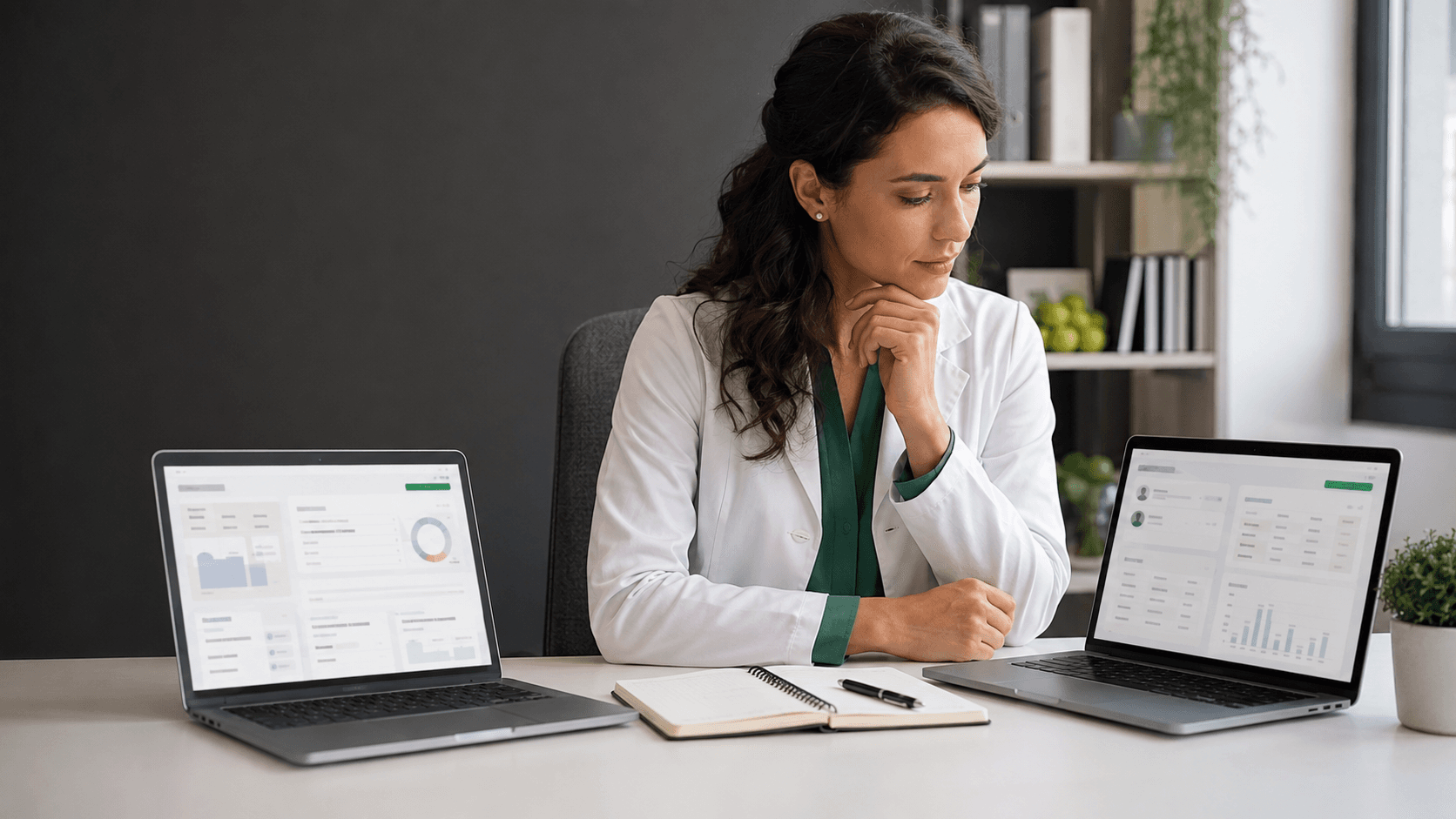 FitConnect vs DietoPro: comparación para profesionales en 2026 Dietista-nutricionista comparando dos flujos de software profesional en dos ordenadores